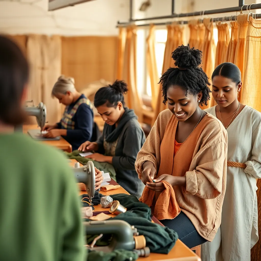 Ethical laborers working on sustainable fashion